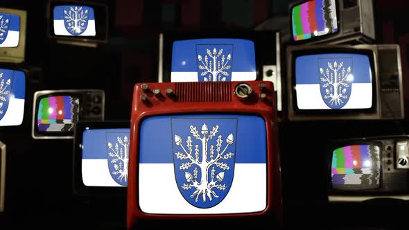 Flag of Offenbach am Main, Germany, on Retro TVs.