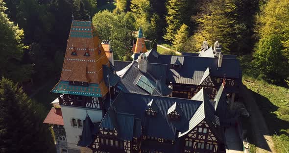 Pelisor Castle In The Romanian Forest Aerial alt