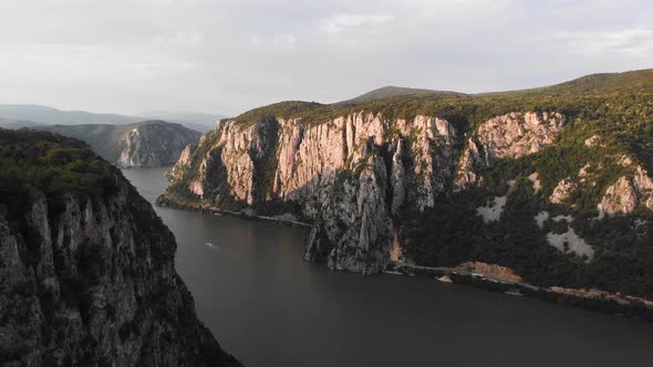 Stunning aerial over the Cauldrons of the Danube River. Dubova, Romania alt