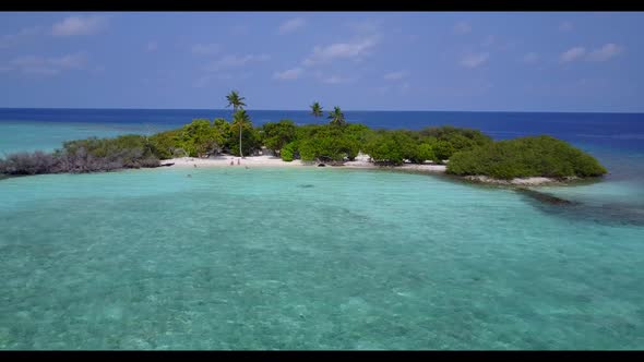 Aerial landscape of perfect resort beach break by blue green sea and white sandy background of a day alt