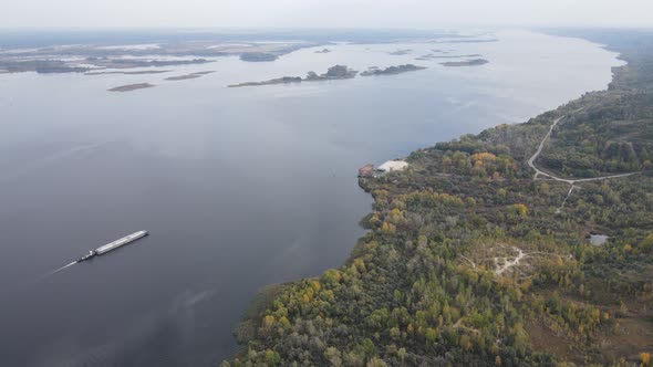 Beautiful Aerial View of the River Dnipro. Ukraine, Slow Motion alt