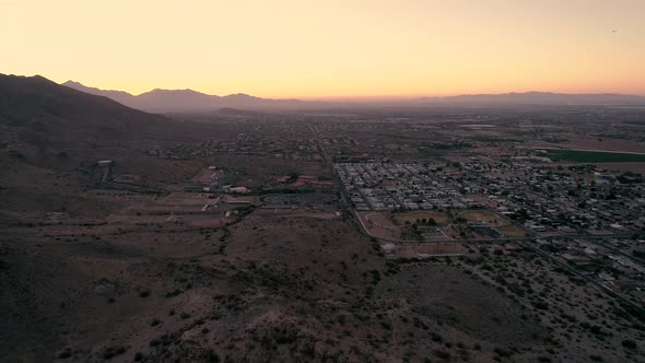 Phoenix South Mountain Park Sunset Aerial Flyback alt