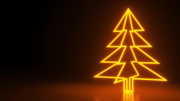Christmas trees, orange neon glow icon on darkness black background alt