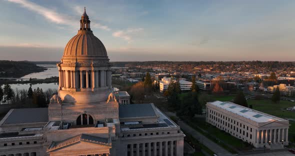 Olympia Washington State Capital Dome Aerial Slide Left 4K UHD