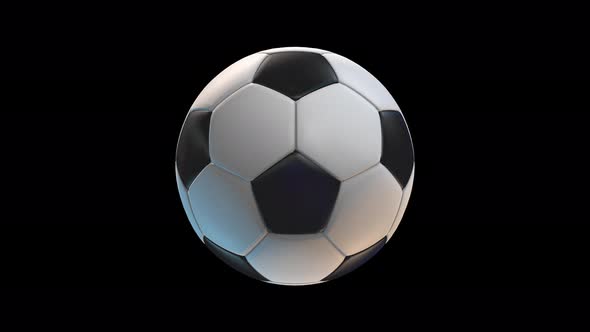 Soccer ball with, on black background loop alpha