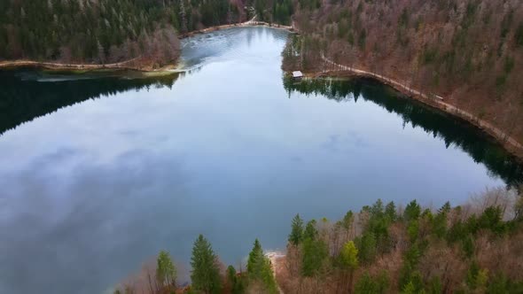 Beautiful Drone View on the Lake Langbathsee in Austria in Autumn alt