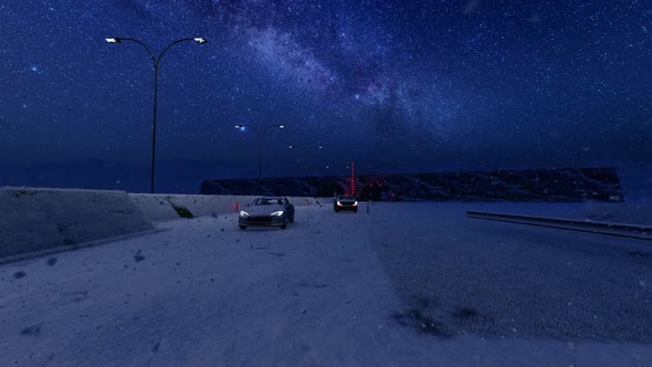 Vehicles Heading Towards the Tunnel in Snowy Weather alt