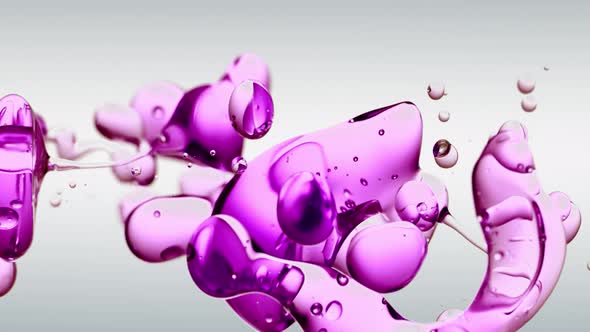 Transparent Cosmetic Purple Oil Fluid Shapes On White Background