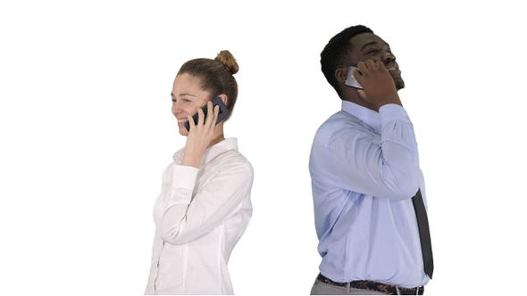 Young African American man and woman standing back to back alt