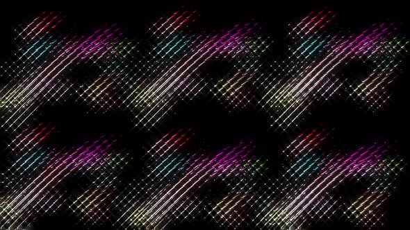 shining bright lines set wave dots motion, colorfull, on black background alt