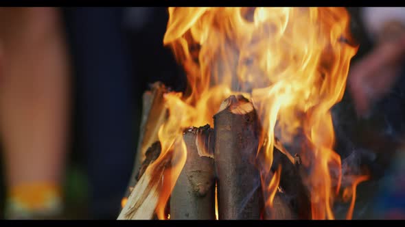 Tilt up of a campfire alt