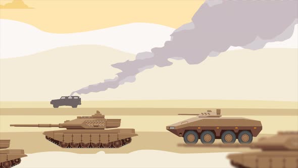 Burning Car And Tanks In Desert 4K alt