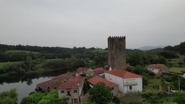 Monção, Medieval Tower of Lapela Aerial View. Portugal alt