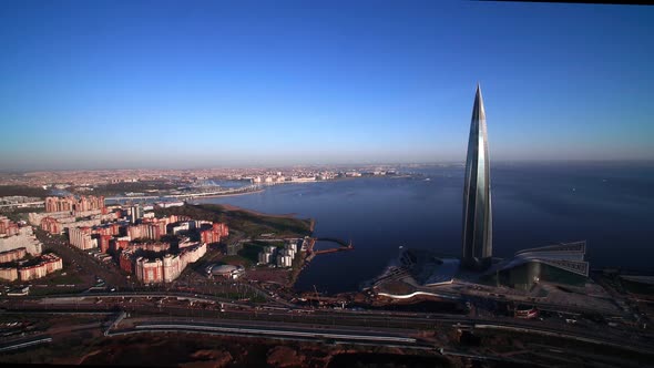 Flying Over the Gazprom Office on the Shore of the Baltic Sea alt