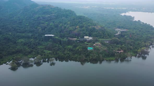 Aerial view of Sigiriya, a big lagoon with jungle in Sri Lanka alt