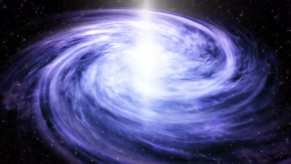 Blue violet spiral galaxy on sparkle shinny star particle motion background alt