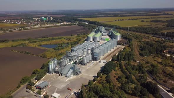 Aerial View of Agricultural Land and Grain Silo