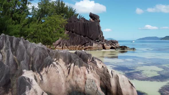 large rocks on the shore of the Seychelles