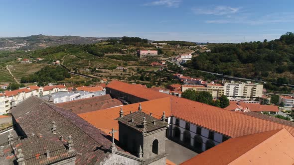 Aerial Shot Old Cathedral in Lamego City Portugal alt