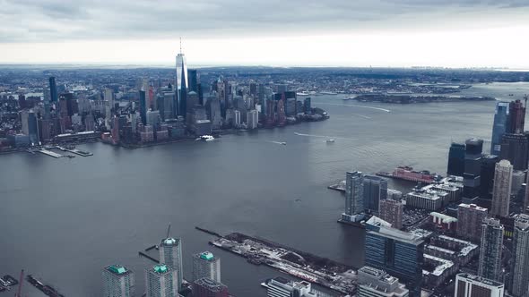 Aerial View of Manhattan From Helicopter New York City Slow Motion alt