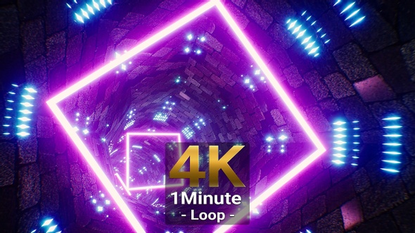 Stone Brick Wall Neon VJ Tunnel 4K alt