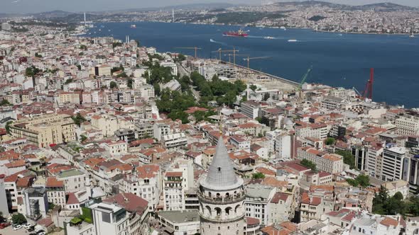 Istanbul Bosphorus And Galata Tower Aerial View 