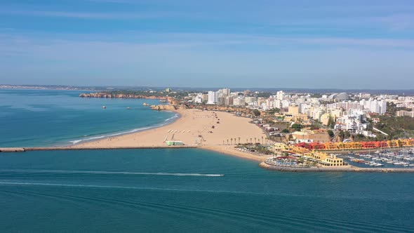 Aerial View of the Portuguese Marina Bay in the Tourist Town of Portimao Yacht Boats of Luxury alt
