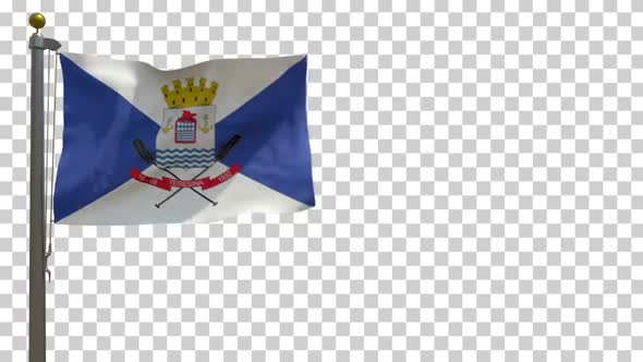 Teresina City Flag (Piauí, Brazil) on Flagpole with Alpha Channel - 4K alt