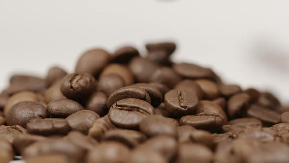 Coffee bean falls on a coffee beans pile