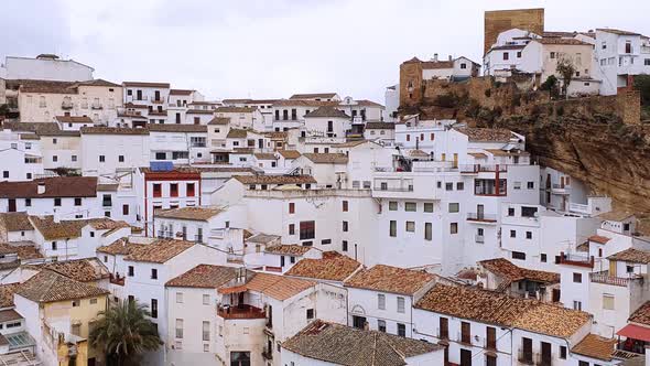 The beautiful village of Setenil de las Bodegas, Provice of Cadiz, Andalusia, Spain. Skyline from Mi alt