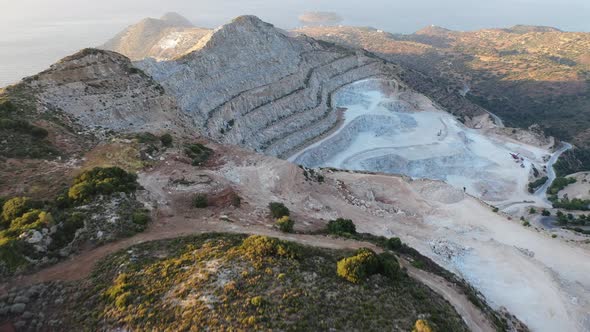 Aerial View of a Gypsum Quarry Mine on the Coast of Crete, Greece