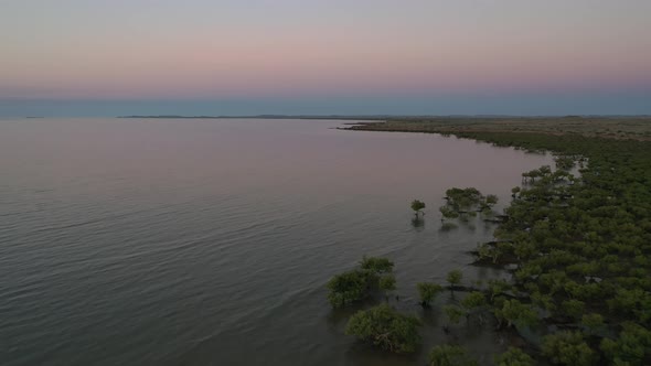 Sunset Dusk over Mangrove Trees, Maitland Lookout, Karratha, Western Australia 4K Aerial Drone