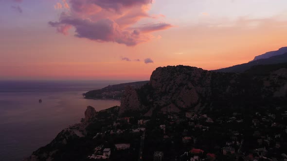 Koshka Mountain and Simeiz Town at Sunset alt