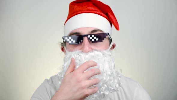 Swag Santa Claus Funny Pixelated Sunglasses White Background alt