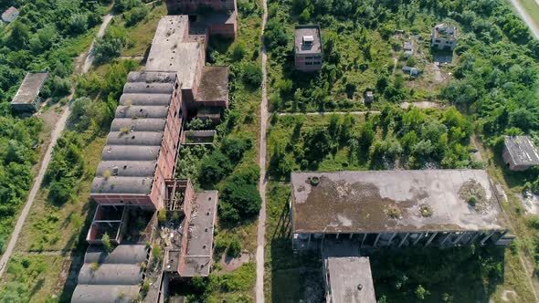 Abandoned Factory Viskoza In Loznica Serbia Aerial Drone Shot Sunny Day