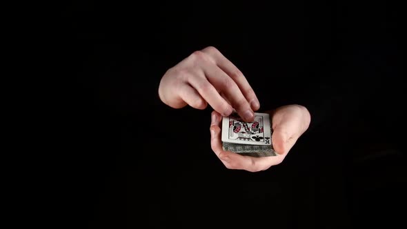 Trick with Cards - Changing the Card, on Black, Close Up alt