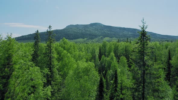 Aerial View of Mountain Ranges in Ural in Summer Sunny Day