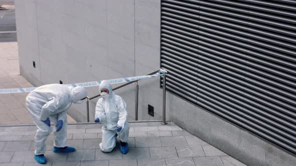 Forensic science team working on police investigation site