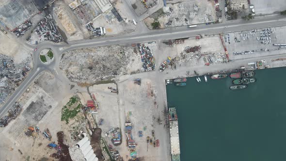 A drone aerial shot from Beirut Port explosion site to Beirut City