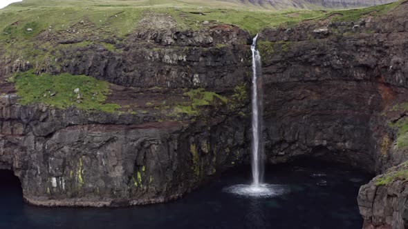 Drone Of Mulafossur Waterfall On Vagar Island alt
