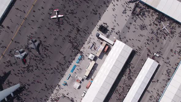 Aviation Festival Field With Crowd And Old Military Aircrafts And Fighter Jets Top View alt