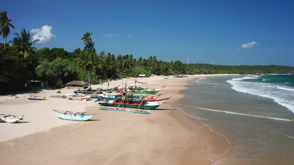 View of the Beach Fishing Boats on One of the Beaches of Sri Lanka, the Southern Part of the Island