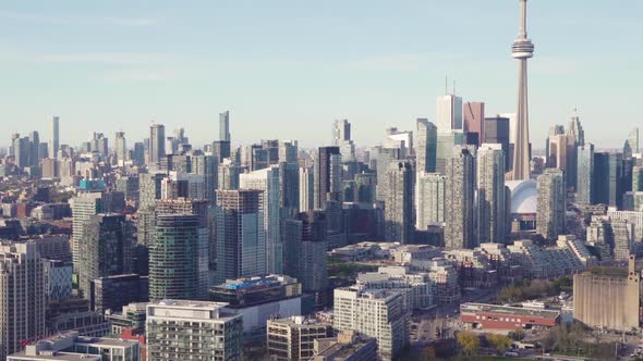 Toronto, Canada, Aerial  - Toronto's lakeshore as seen from a helicopter during the day alt