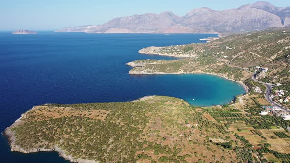 Aerial View of the Sea and Coastline with the Mountains in the Background, Istro, Crete, Greece.