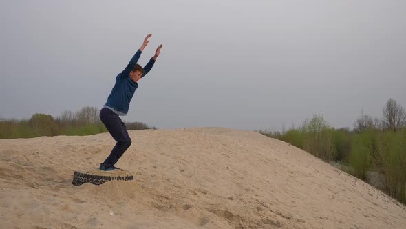 Children and Teenagers Have Fun on the White Sand. Parkour