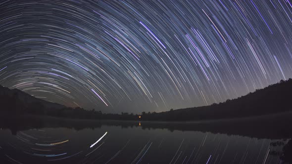 Video motion and lake of Beautiful Star Trails and space dust in the universe,