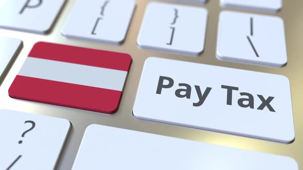 PAY TAX Text and Flag of Austria on the Computer Keyboard alt