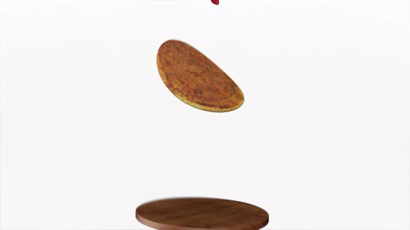 Pizza on wood plate jump and float spin with element.