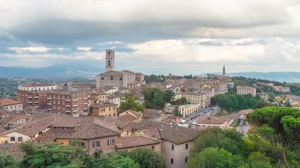 Cityscape of Perugia with basilica of  San Domenico