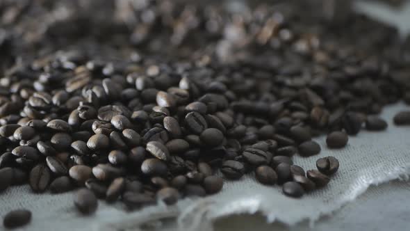 Black Coffee Seeds Sprinkled on Burlap